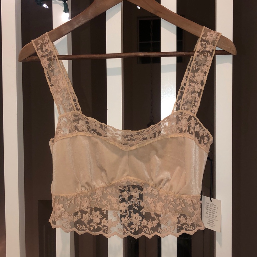 Women’s champagne color velvet and lace bralette